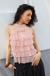 Halter Top Ruffles Polka Dots Rood