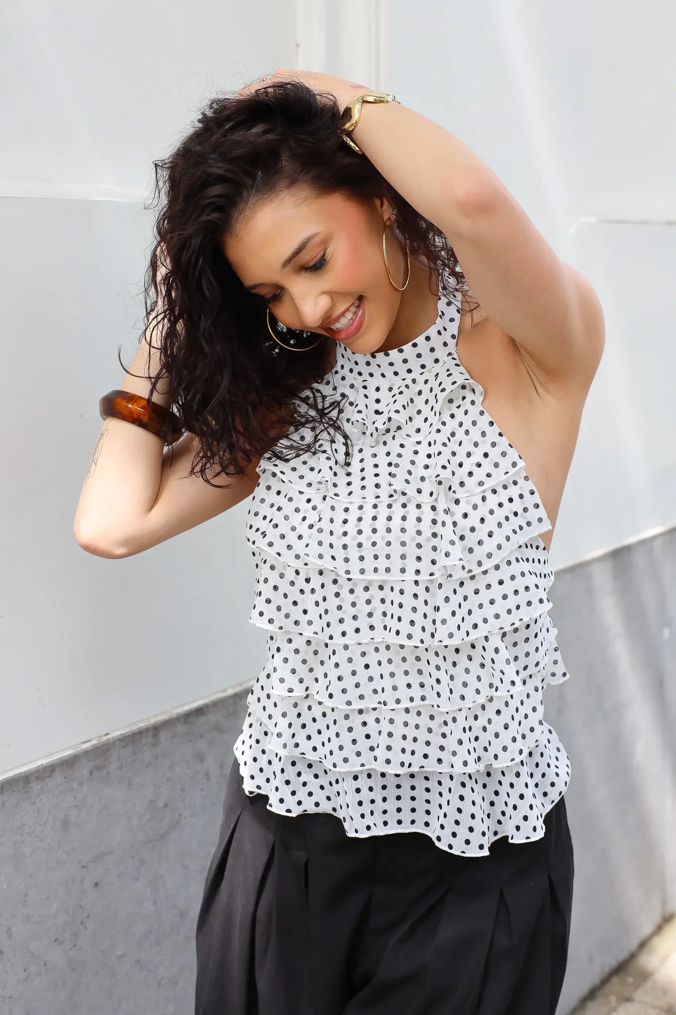 Halter Top Ruffles Polka Dots Wit
