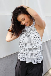 Halter Top Ruffles Polka Dots Wit