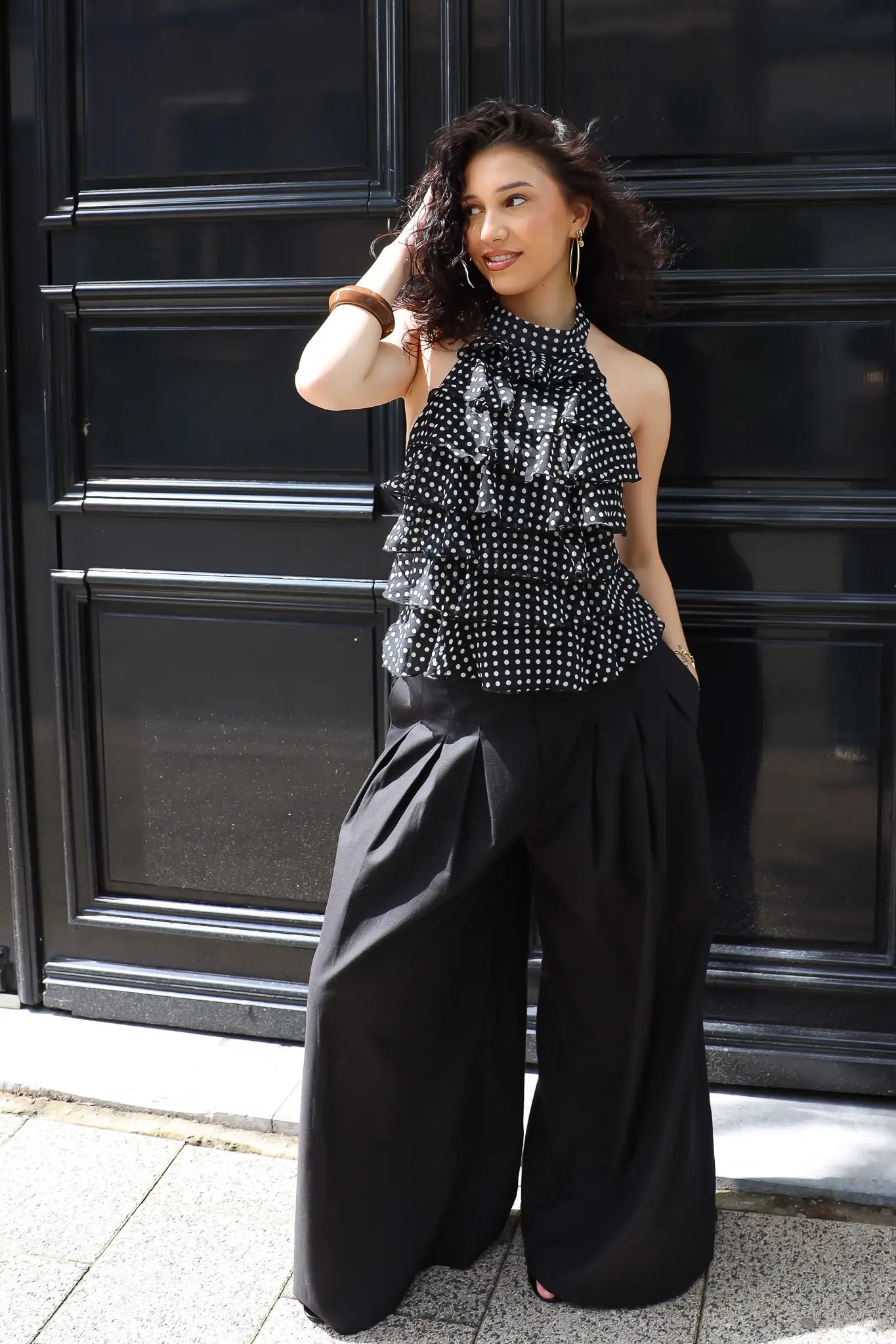 Halter Top Ruffles Polka Dots Zwart