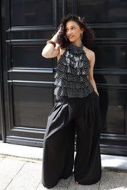 Halter Top Ruffles Polka Dots Zwart