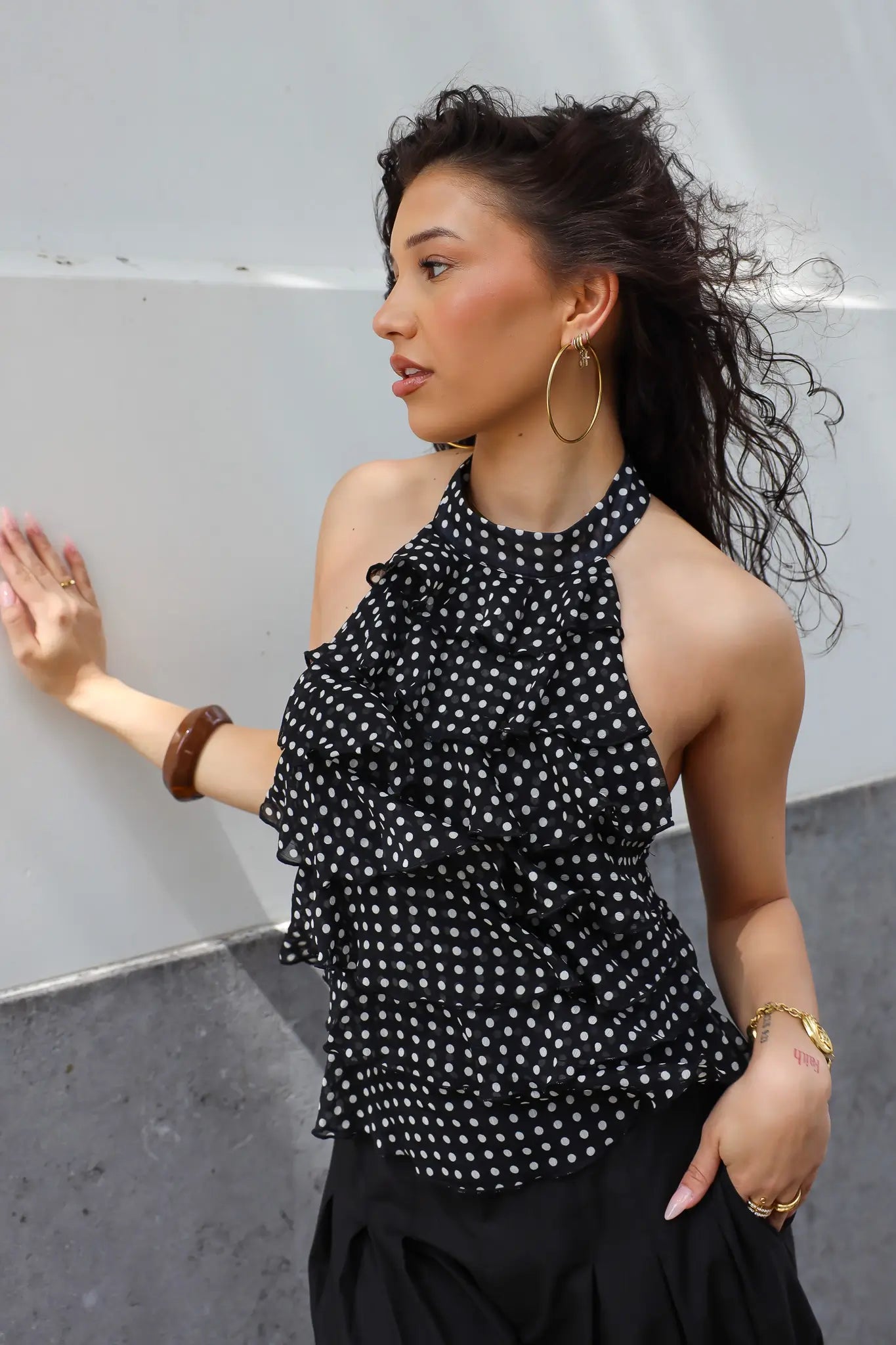 Halter Top Ruffles Polka Dots Zwart