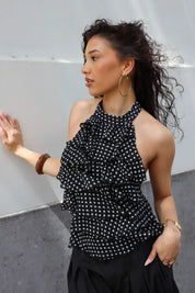 Halter Top Ruffles Polka Dots Zwart