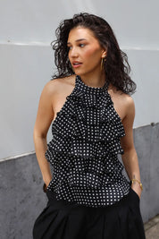 Halter Top Ruffles Polka Dots Zwart