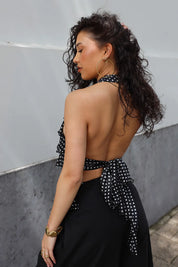 Halter Top Ruffles Polka Dots Zwart