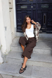 Soft Flannel Ruit Blouse Camel