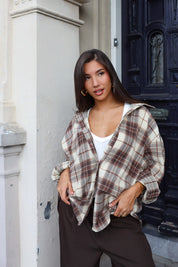 Soft Flannel Ruit Blouse Camel