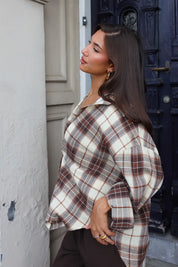 Soft Flannel Ruit Blouse Camel