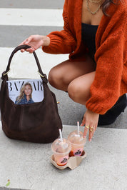 Suez Suede Schoudertassen Donker Bruin