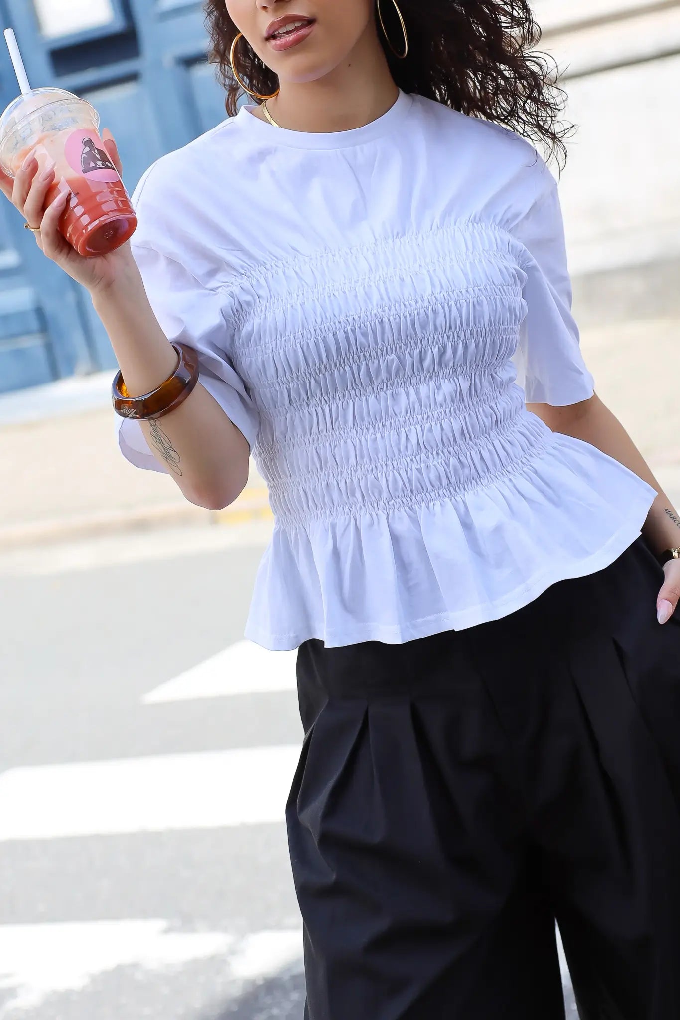 T-Shirt Gesmokt Wit