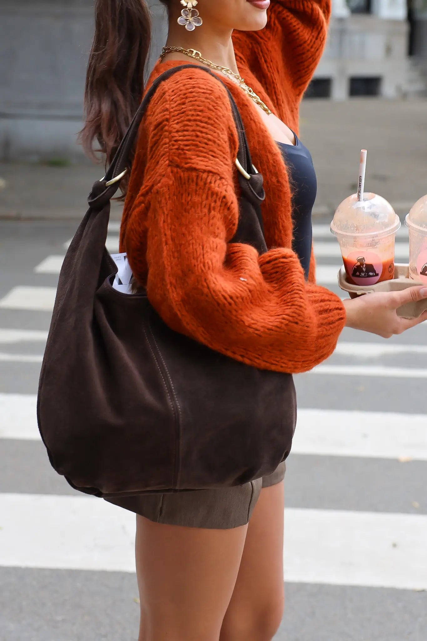 Suez Suede Schoudertassen Donker Bruin