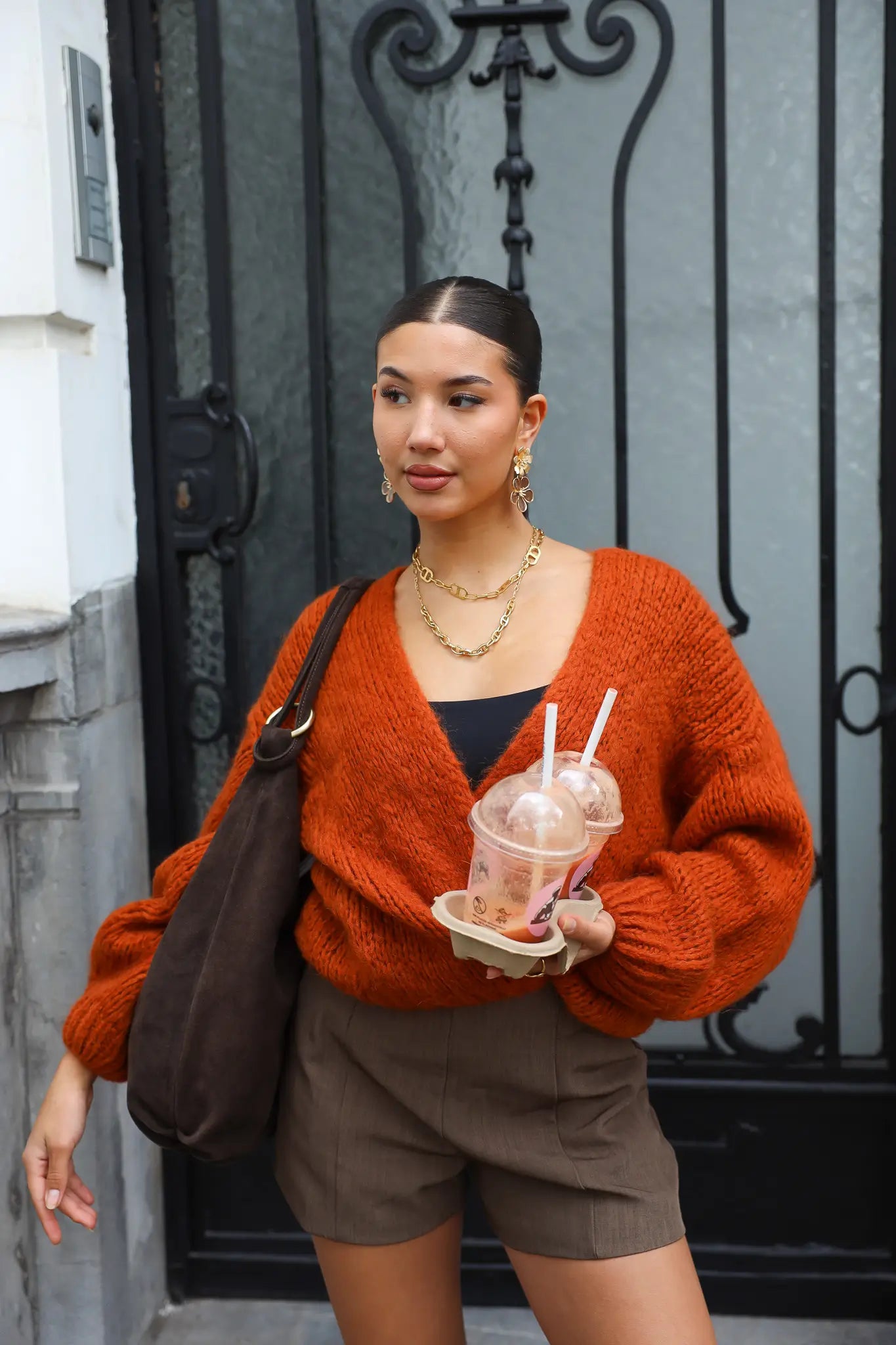 Gebreid Vest Roest Bruin