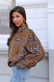 Faux Fur Jas Bambi Print Camel
