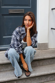Soft Flannel Ruit Blouse Donker Blauw