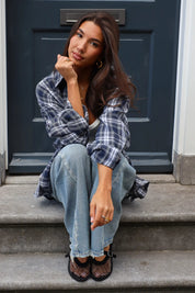 Soft Flannel Ruit Blouse Donker Blauw