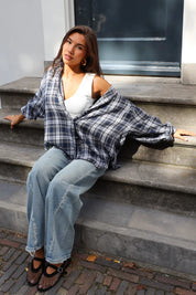 Soft Flannel Ruit Blouse Donker Blauw