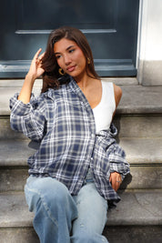 Soft Flannel Ruit Blouse Donker Blauw