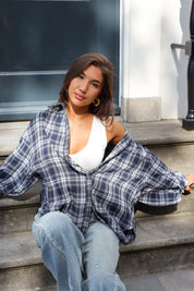 Soft Flannel Ruit Blouse Donker Blauw