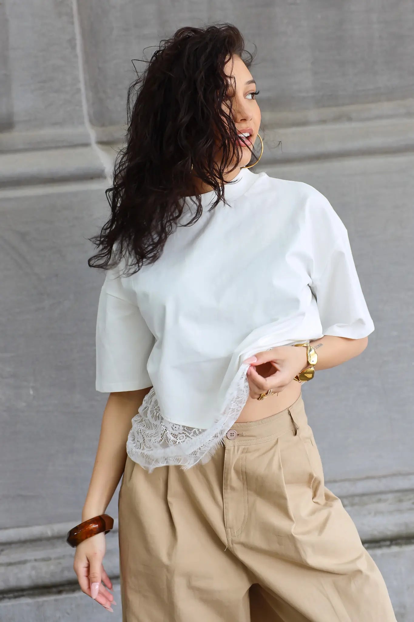 T-Shirt Asymmetrisch Kant Wit