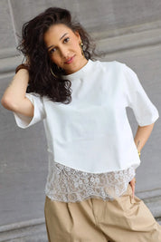 T-Shirt Asymmetrisch Kant Wit