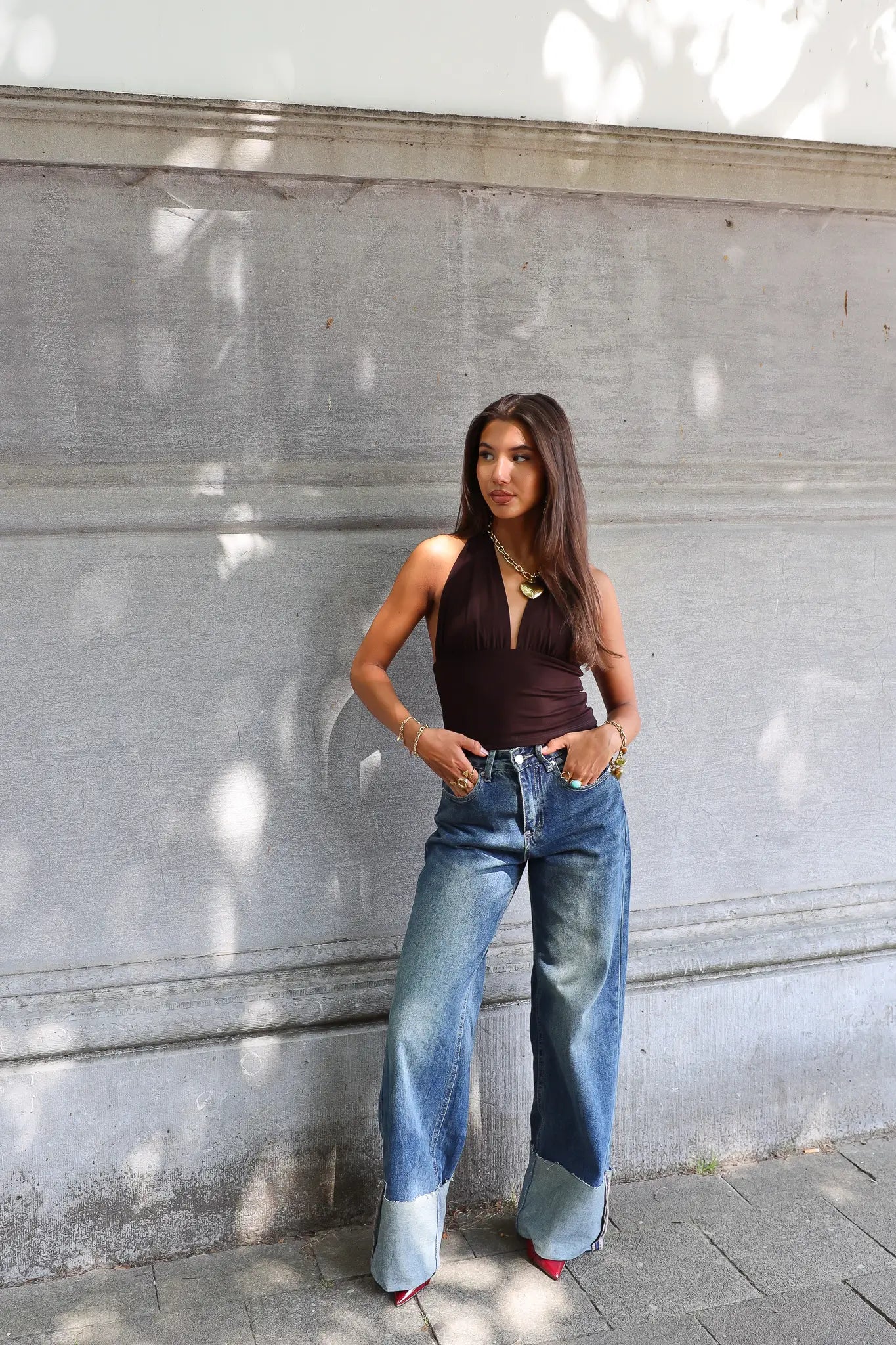 Jeans Wijde Pijpen Omslag Blauw 3118