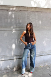 Jeans Wijde Pijpen Omslag Blauw 3118