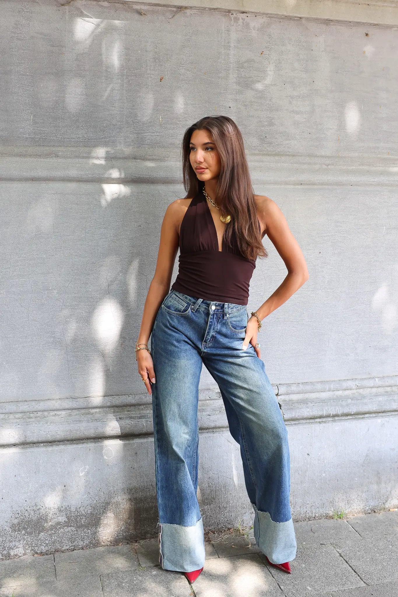 Jeans Wijde Pijpen Omslag Blauw 3118