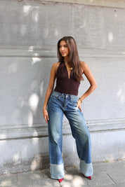 Jeans Wijde Pijpen Omslag Blauw 3118