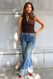 Jeans Wijde Pijpen Omslag Blauw 3118