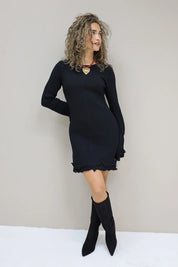 Jurk Lange Mouwen Ruffle Detail Zwart