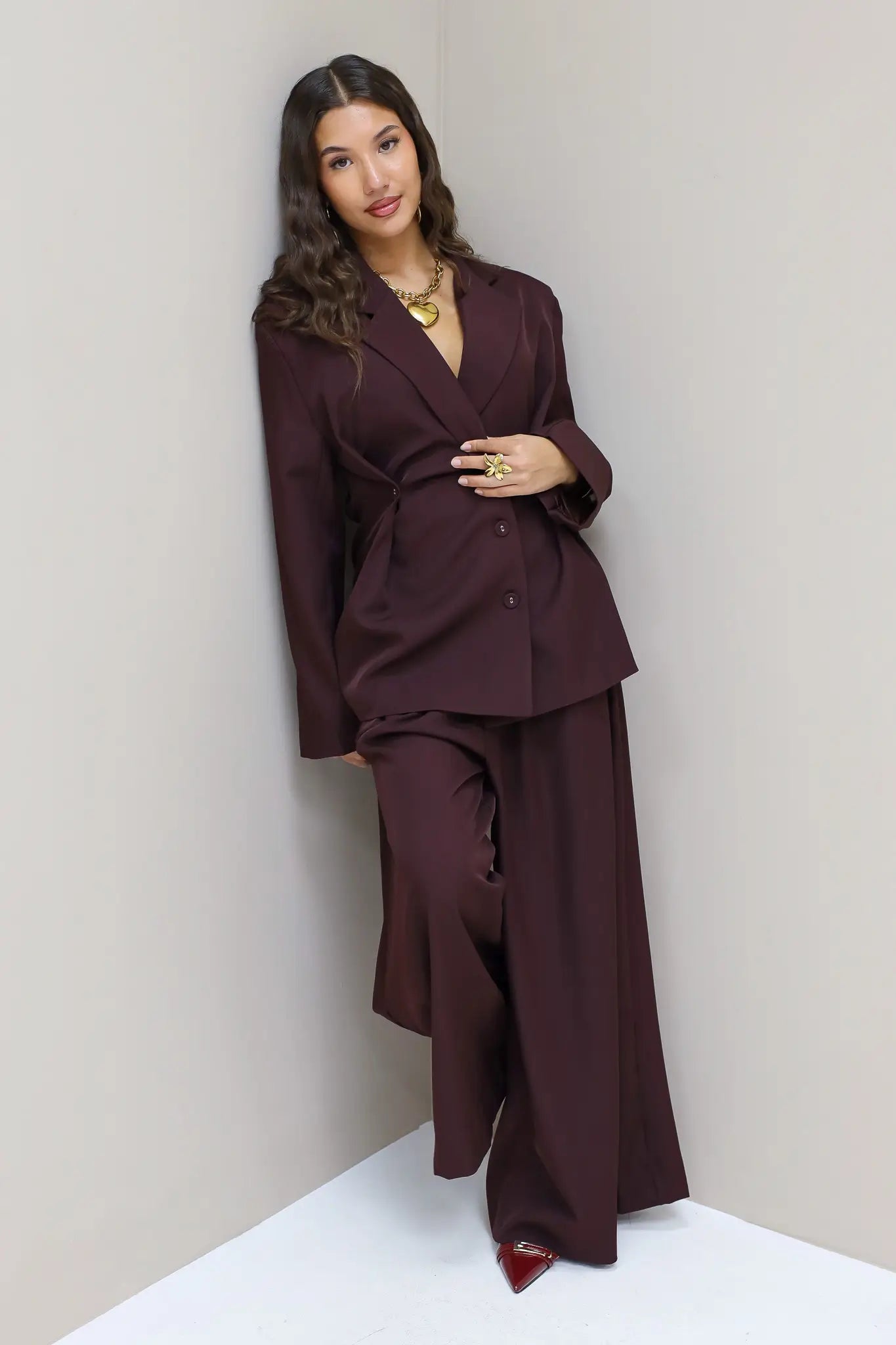 Wijde Palazzo Broek Plooien Bordeaux