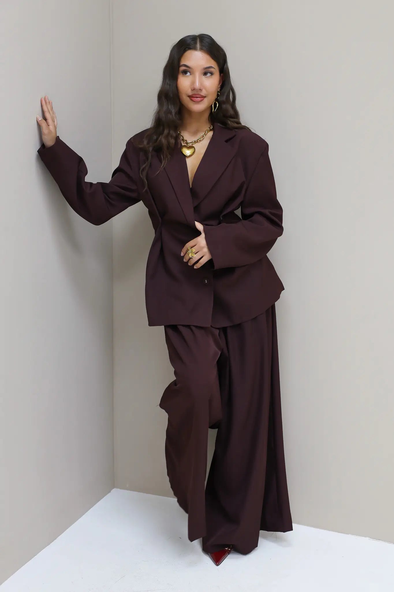 Wijde Palazzo Broek Plooien Bordeaux