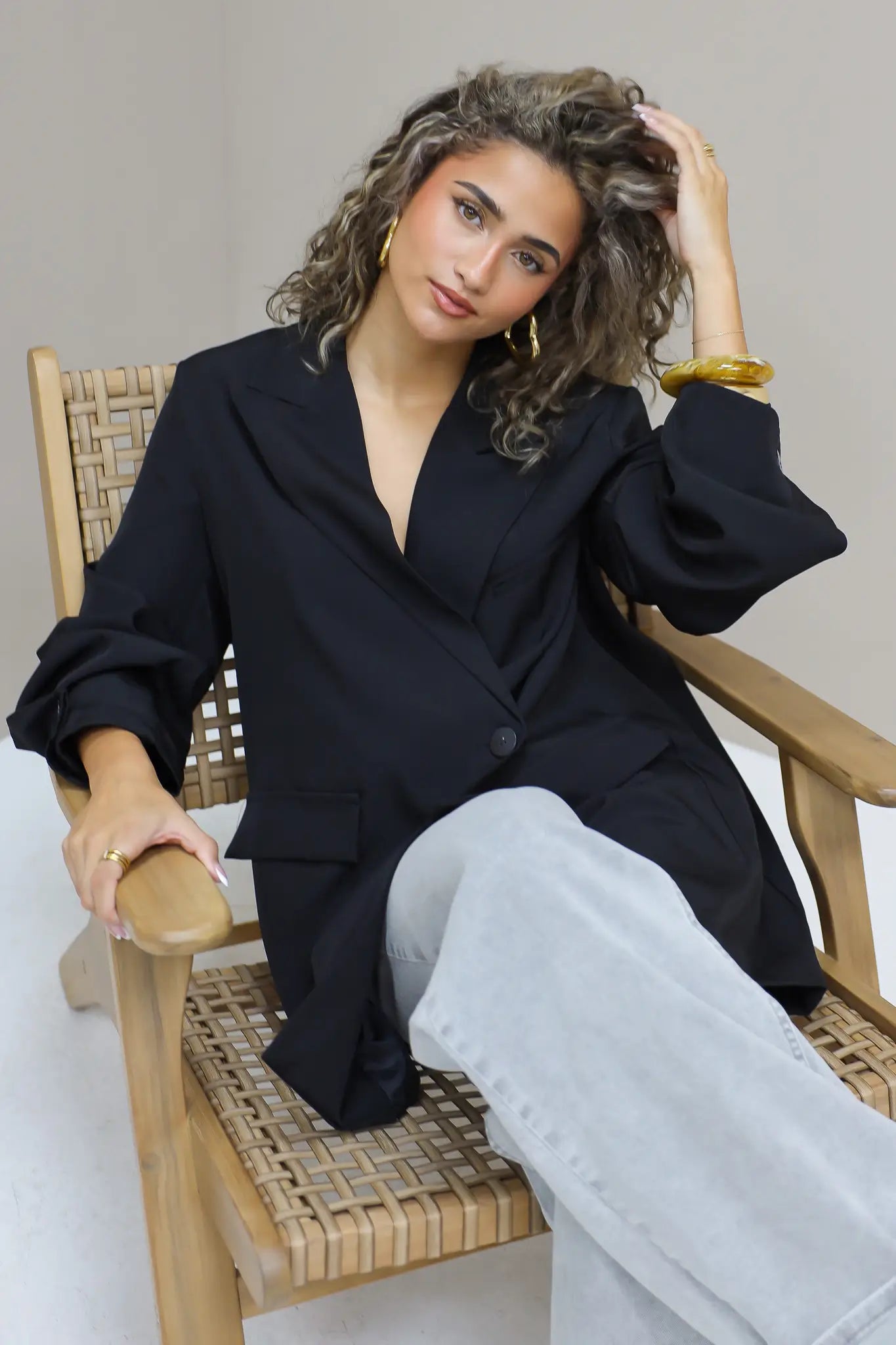 Oversized Blazer Lange Mouwen Zwart