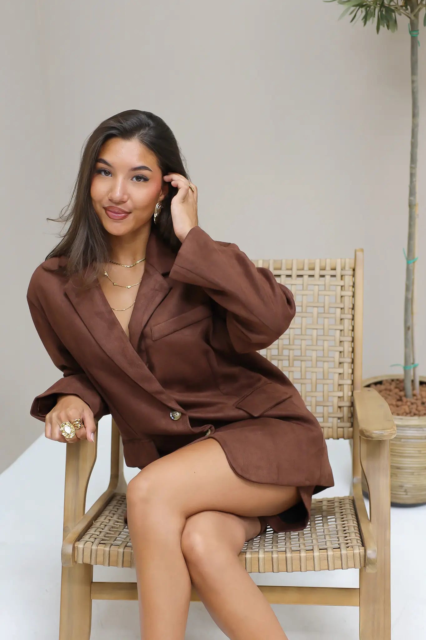 Suede Skort Donker Bruin