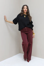 Wide Leg Jeans 9091-7 Bordeaux
