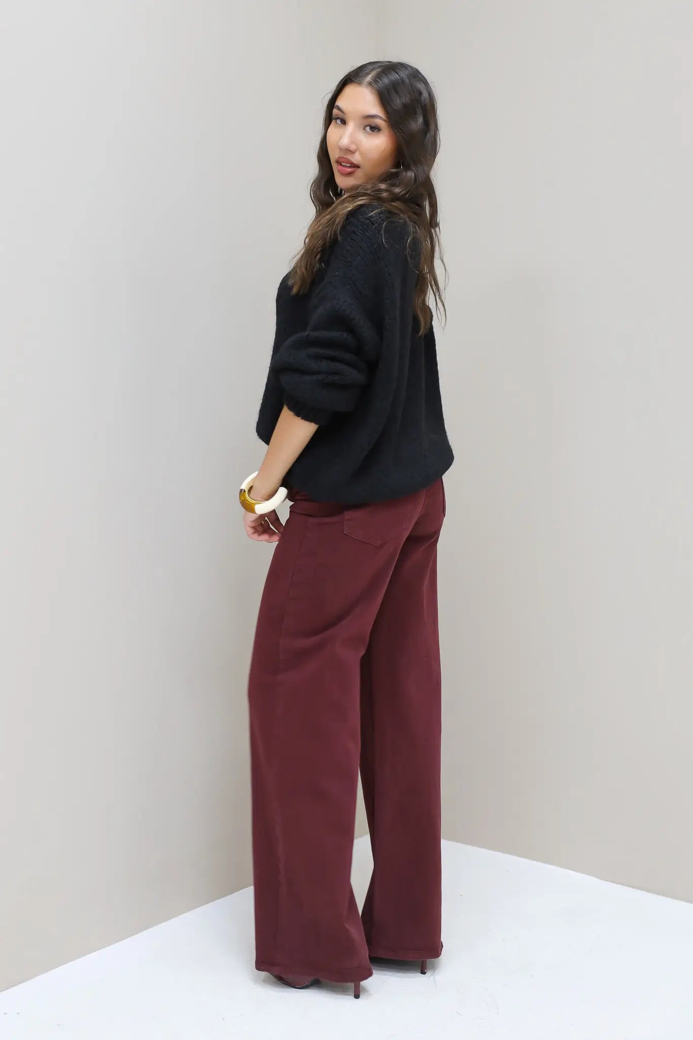 Wide Leg Jeans 9091-7 Bordeaux