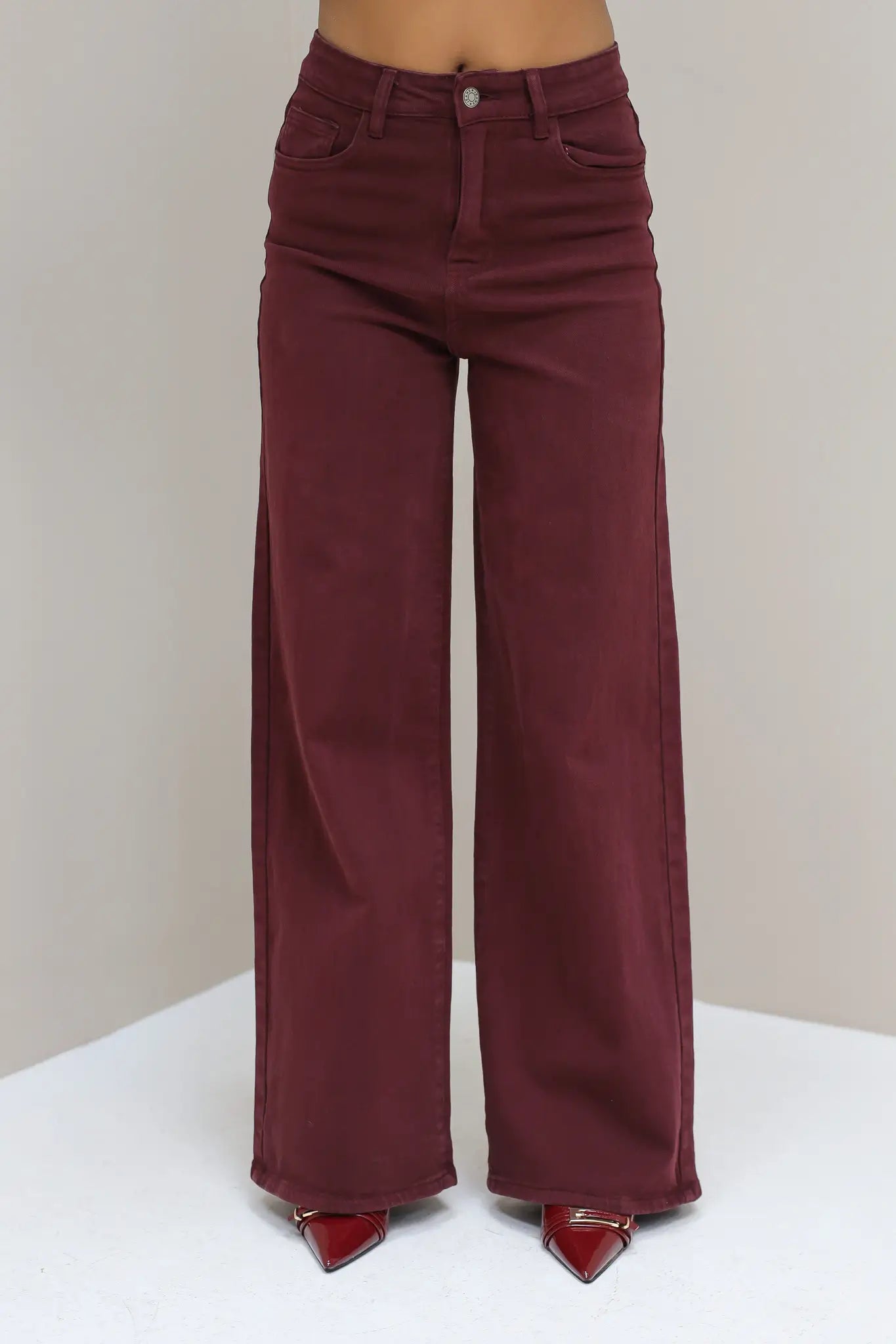 Wide Leg Jeans 9091-7 Bordeaux