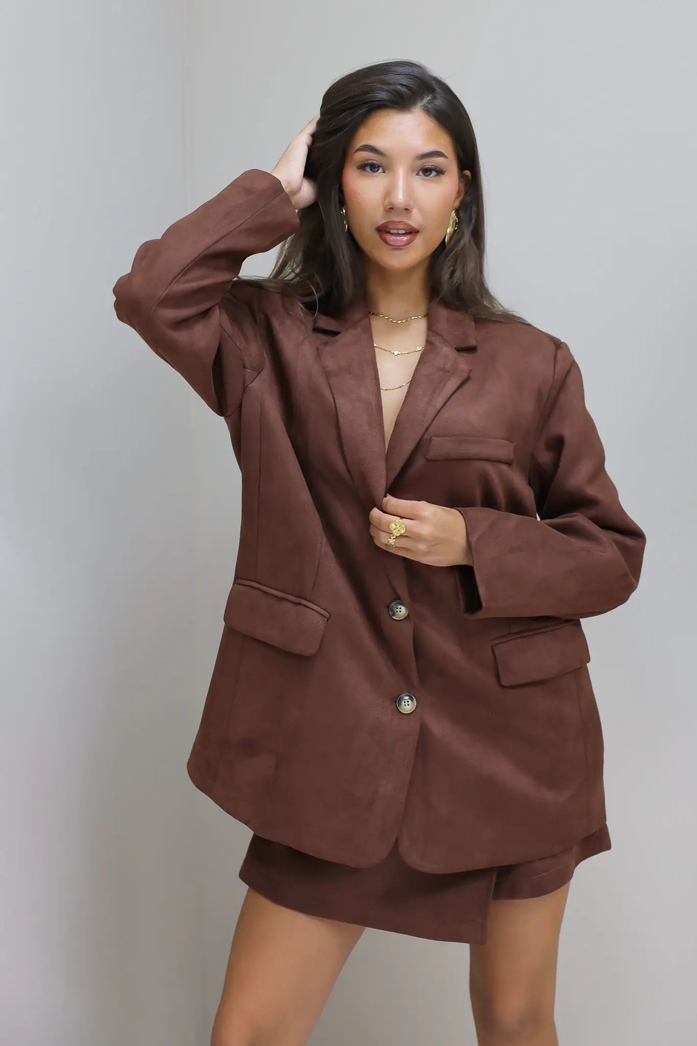 Suede Blazer Donker Bruin
