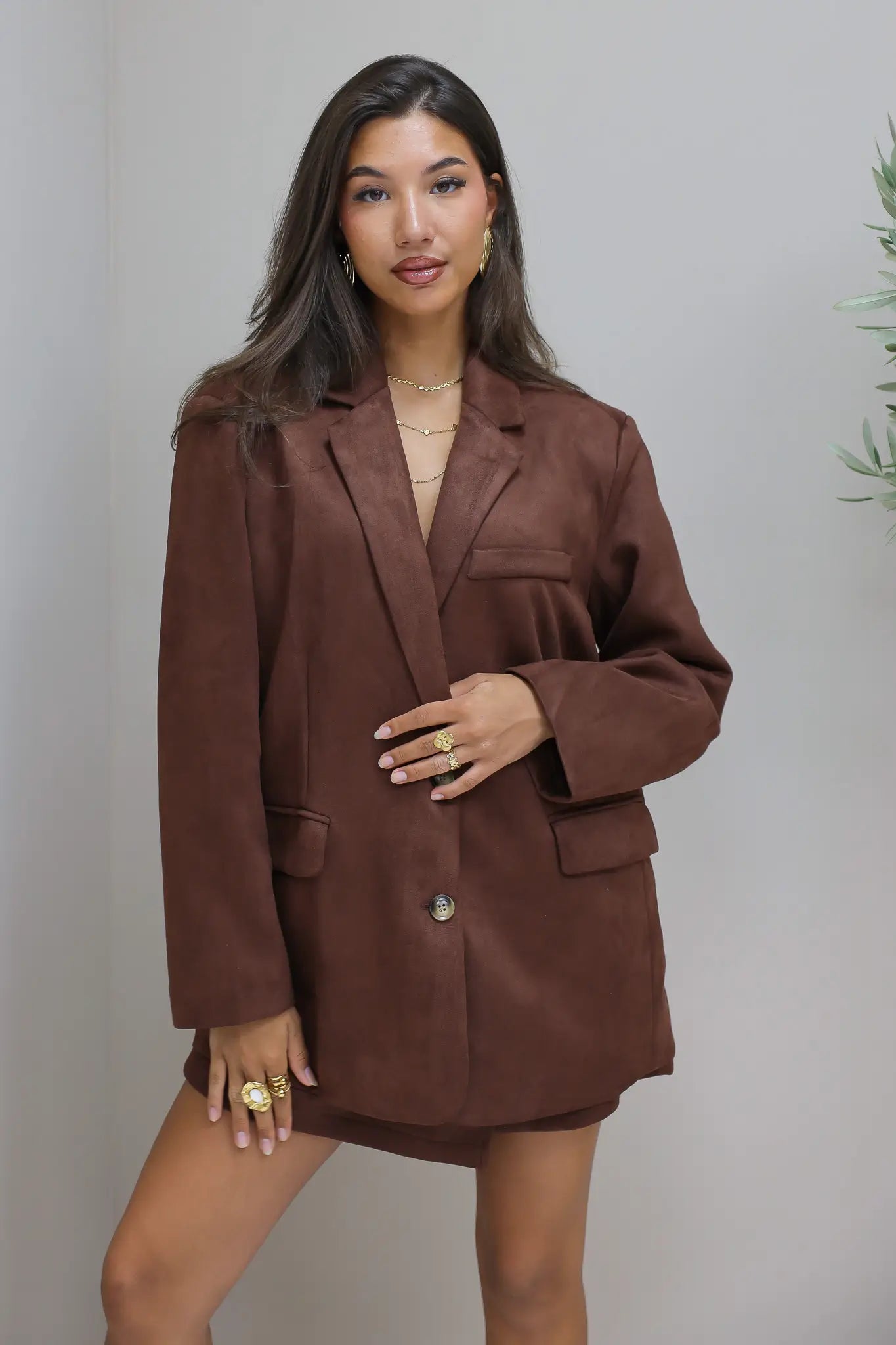 Suede Blazer Donker Bruin