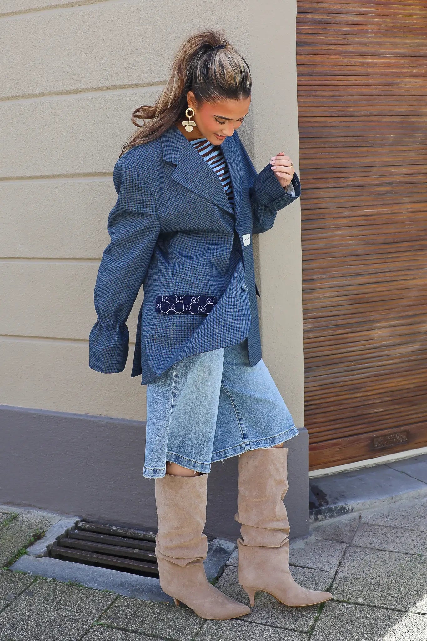 Atelier Series Reworked Blazer Ruit Blauw