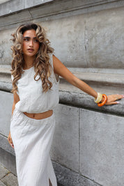 Top Mouwloos Mousseline Beige