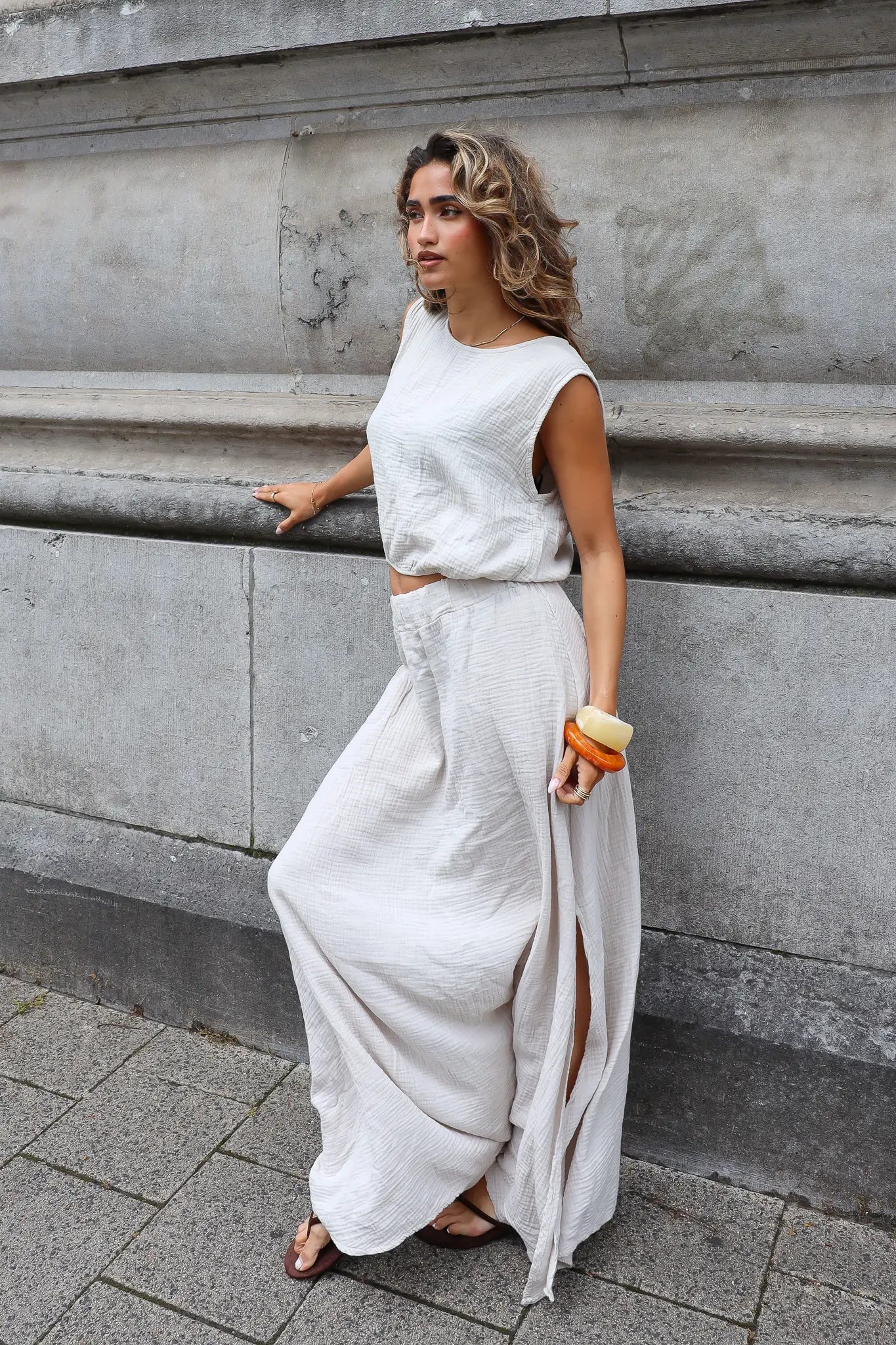 Maxi Rok Mousseline Beige