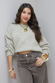 Gebreide Trui Pof Mouwen Beige