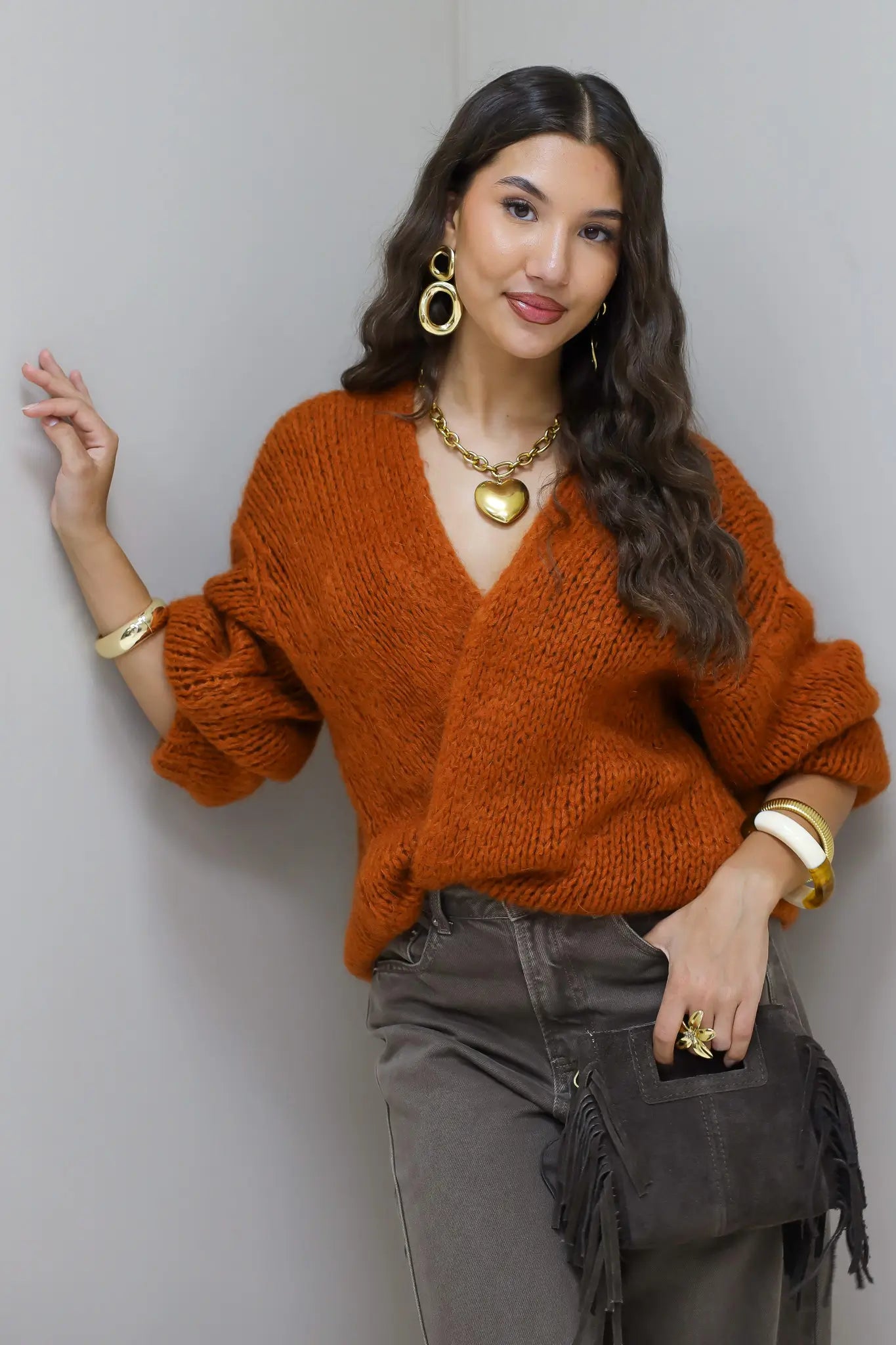 Gebreid Vest Roest Bruin