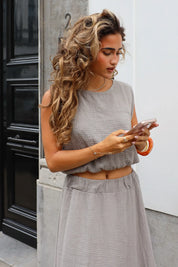 Top Mouwloos Mousseline Taupe