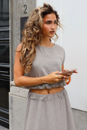 Top Mouwloos Mousseline Taupe