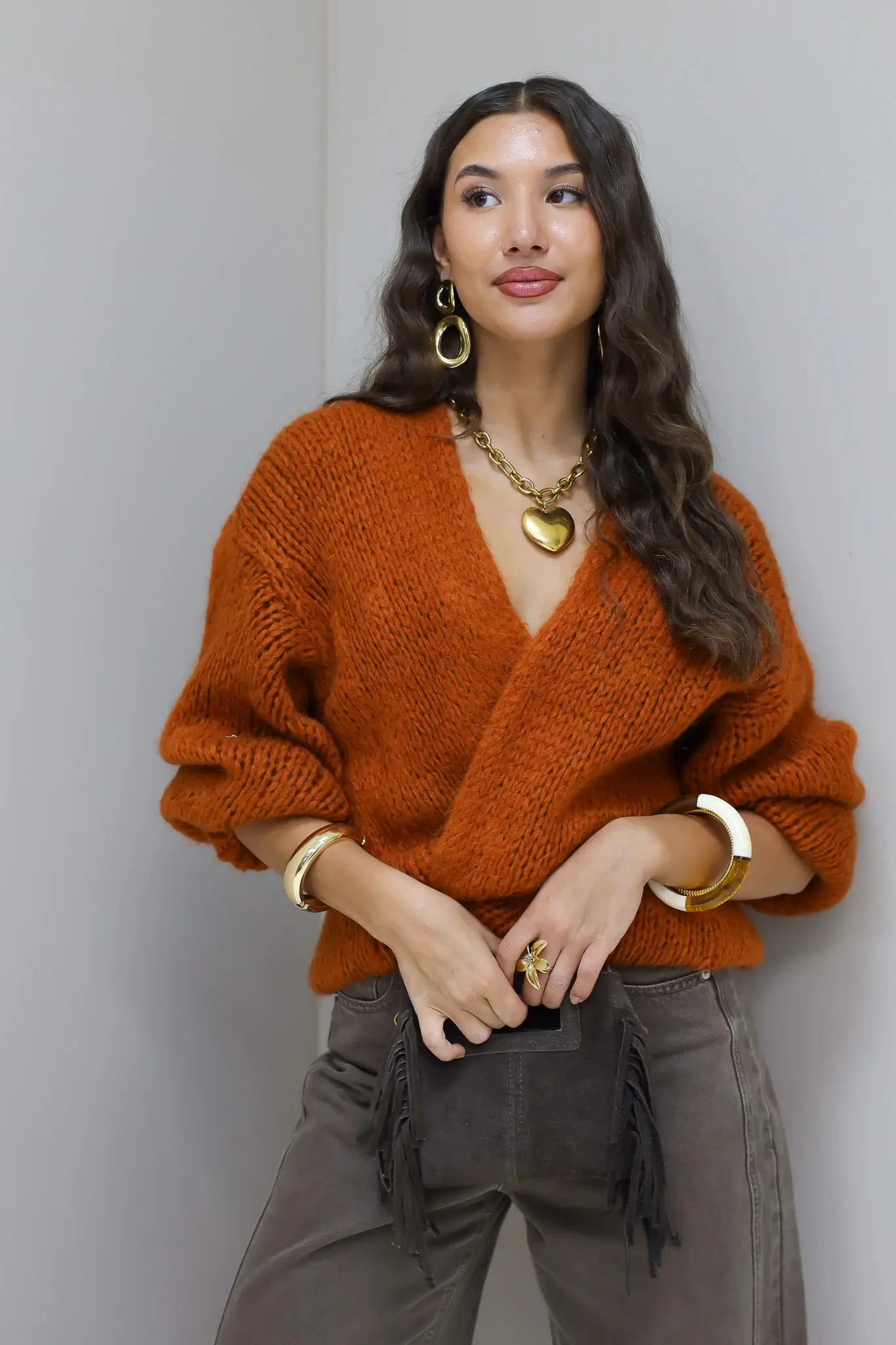 Gebreid Vest Roest Bruin