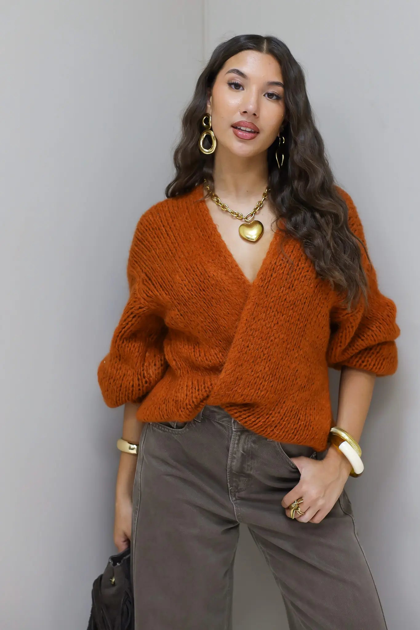 Gebreid Vest Roest Bruin