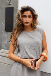 Top Mouwloos Mousseline Taupe