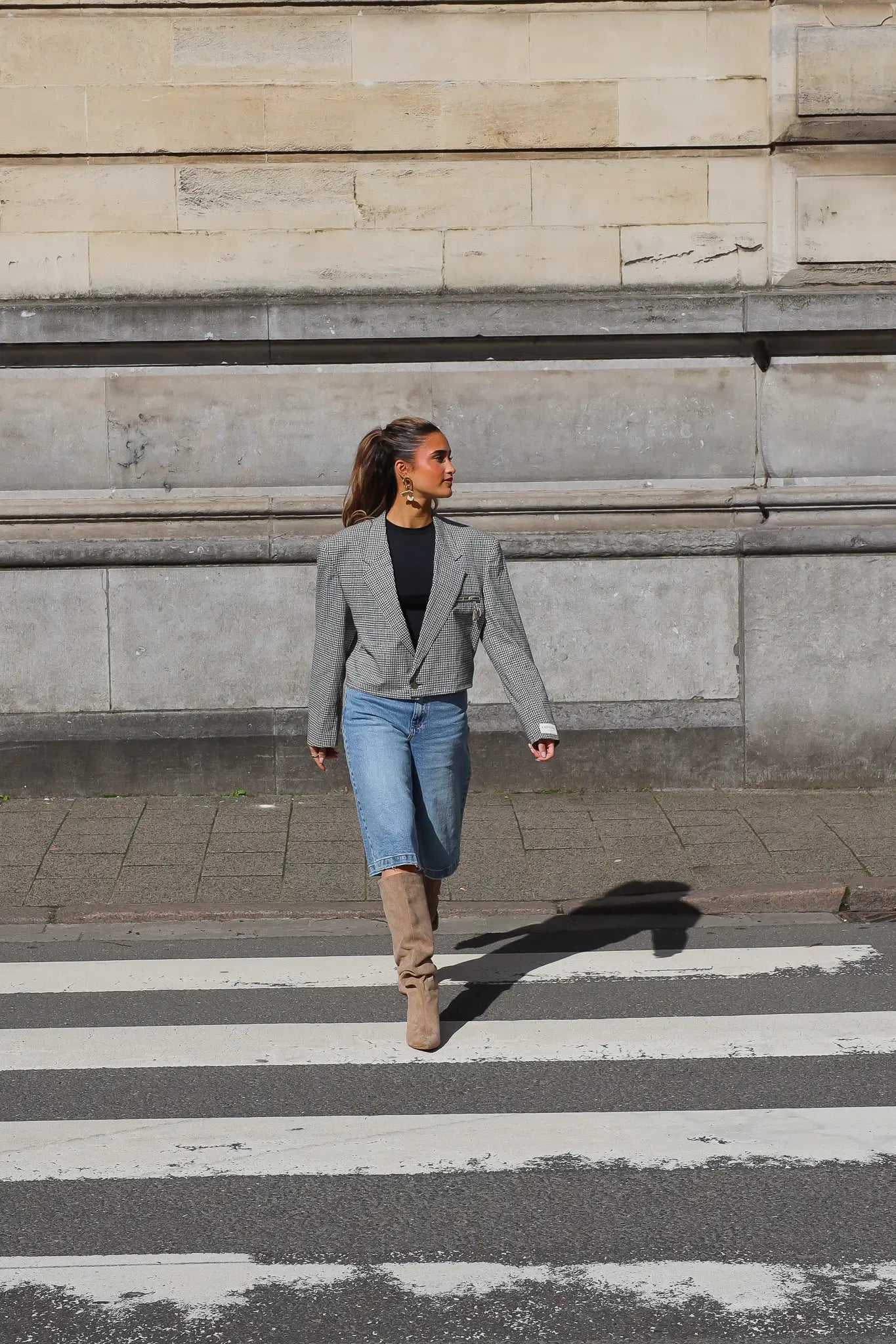 Denim Bermuda Wide Leg Blauw